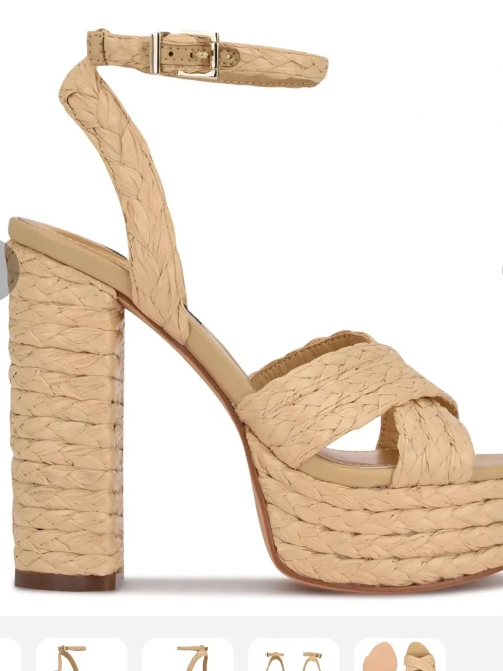 Woven Platform Ankle-Strap Sandal in Natural Beige